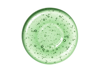 Green gel texture with air bubbles on transparent background