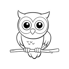 owl sitting on a branch vector line art