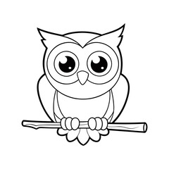 owl sitting on a branch vector line art