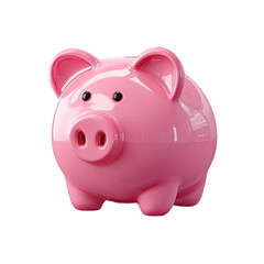 Pink piggy bank, glossy finish, cartoon style, simple design, isolated on black background