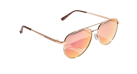 Stylish rose gold aviator sunglasses with pink mirrored lenses isolated on transparent background