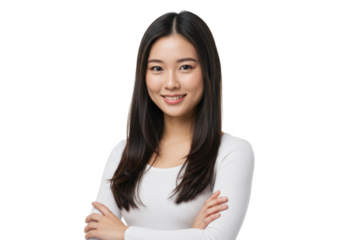 Young asian woman smiling with arms crossed isolated on transparent background