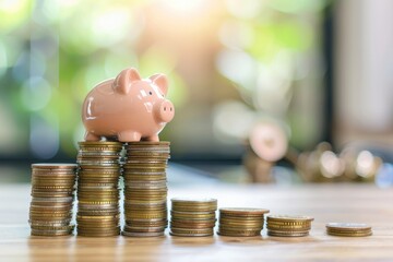 Finance and Saving Money Investment Money Coin Stack Growing Graph with Piggy Bank Saving Concept