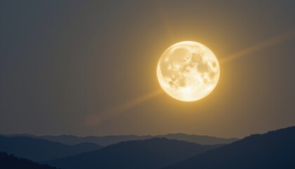 Full Moon Rising Over Mountain Range