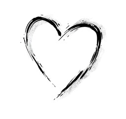 A stylized, brushstroke heart graphic in grayscale