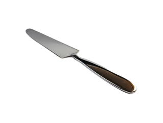 stainless steel cake server with black handle isolated on transparent background for kitchen utensil concept