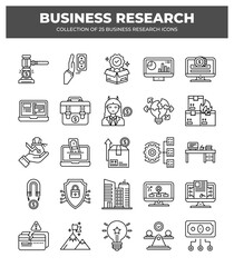 Collection of 25 Business Research Icons:  Market Analysis. Finance. Strategy
