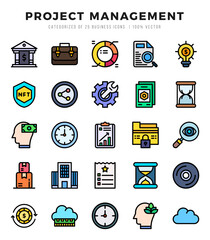 Project Management Lineal Color icons collection. 25 icon set in a Lineal Color design.