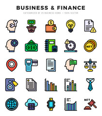 Set of Business & Finance Icons. Simple Lineal Color art style icons pack.
