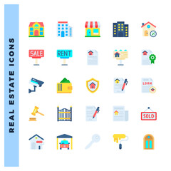 25 Real Estate Flat icons pack. vector illustration.