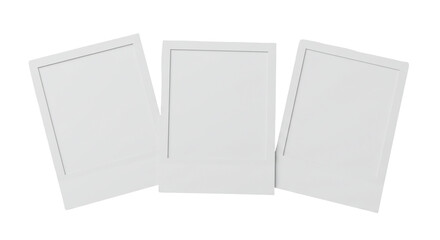 Three blank white photo frames mockup isolated on transparent background empty space for images or text