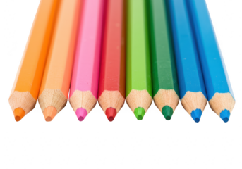 A row of colored pencils isolated on transparent background