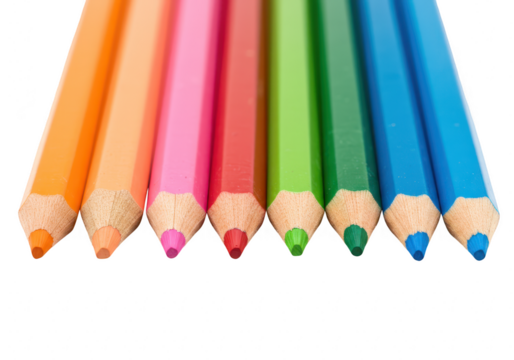 A row of colored pencils isolated on transparent background