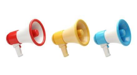 Colorful megaphones announcement communication public address system