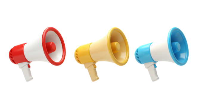 Colorful megaphones announcement communication public address system