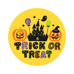Halloween Pumpkins and Castle Illustration Trick or Treat / ハロウィンかぼちゃとお城イラスト（トリックオアトリート）