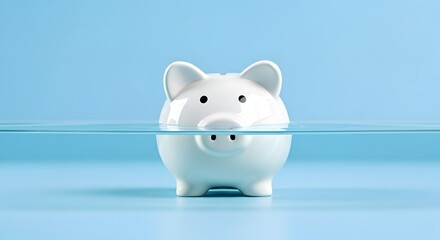 Submerged piggy bank symbolizes financial difficulty and debt.