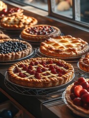 clear pixel visual of Production of bakery products at the plant using modern technologies Pies with fruits berries apples
