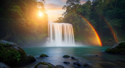 Rainbow Waterfall Sunset