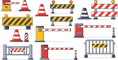 Diverse Roadwork Barriers and Safety Cones for Construction and Traffic Management