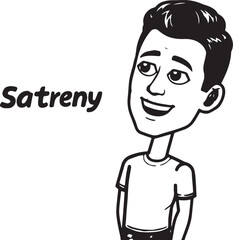 Handsome Man Black and White Illustration Vector Image Male Portrait Fashion Sketch Line Art Design