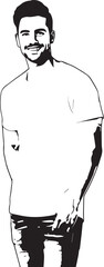 Handsome Man Black and White Illustration Vector Image Male Portrait Fashion Sketch Line Art Design