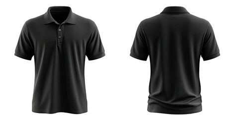 Black polo shirt, front and back views