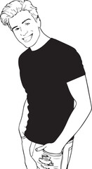 Handsome Man Black and White Illustration Vector Image Male Portrait Fashion Sketch Line Art Design