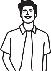 Handsome Man Black and White Illustration Vector Image Male Portrait Fashion Sketch Line Art Design