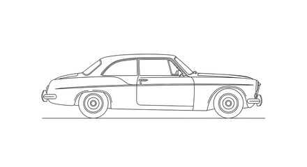 Fototapeta premium Elegant line art illustration of a classic coupe, showcasing the side profile of a vintage automobile with a minimalist contour design