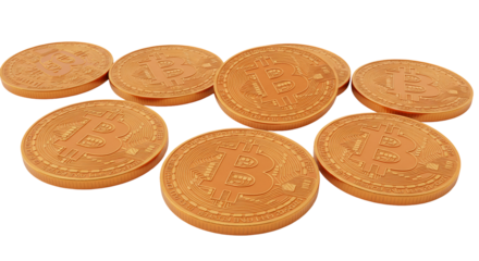 Golden bitcoin coins realistic cryptocurrency illustration transparent background