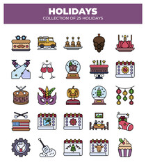 Collection of 25 Holidays. Festive Icons and Events