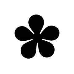 Simple, black, symmetrical flower graphic.  A stylized, outlined flower shape, with 5 petals,  is presented on a completely black background