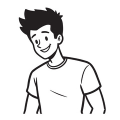 Handsome Man Black and White Illustration Vector Image Male Portrait Fashion Sketch Line Art Design