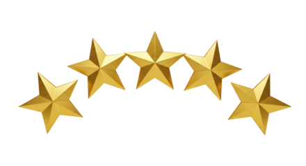 Five golden stars arc shape 3 d render transparent background