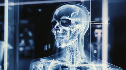 Futuristic interface showing rotating 3d x ray of human skeleton - Powered by Adobe
