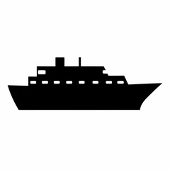Obraz premium Simple Black Silhouette of a Cruise Ship with Many Windows View