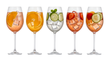Refreshing summer cocktails with fruit and ice in glasses
