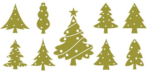 Christmas Tree Icons Vector Silhouette On White Background. minimalist pine tree silhouettes, holiday decoration vector, festive symbols collection, winter celebration graphic design. eps 10
