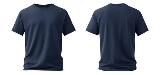 Navy blue t-shirt mockup, front and back views