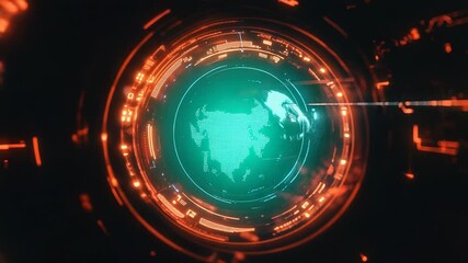 Futuristic hud displaying rotating globe in digital environment - Powered by Adobe