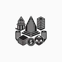 Fototapeta premium Brutalist style finance icons set for modern design applications