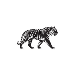 Majestic tiger walking side view silhouette graphic element