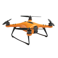 Orange drone with black details, camera visible