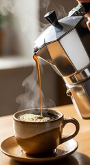 Hot Coffee Being Poured Into A Mug