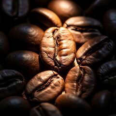 Aromatic Pile Brown Coffee Beans Close Up