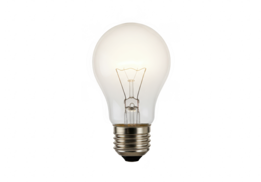 Incandescent light bulb glowing isolated on transparent background