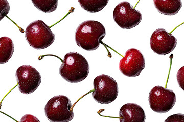 Fresh cherries, dark background, seamless pattern