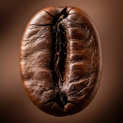 Close-up of a Roasted Coffee Bean on a Brown Background