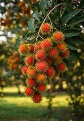 Closeup of rambutan on the tree